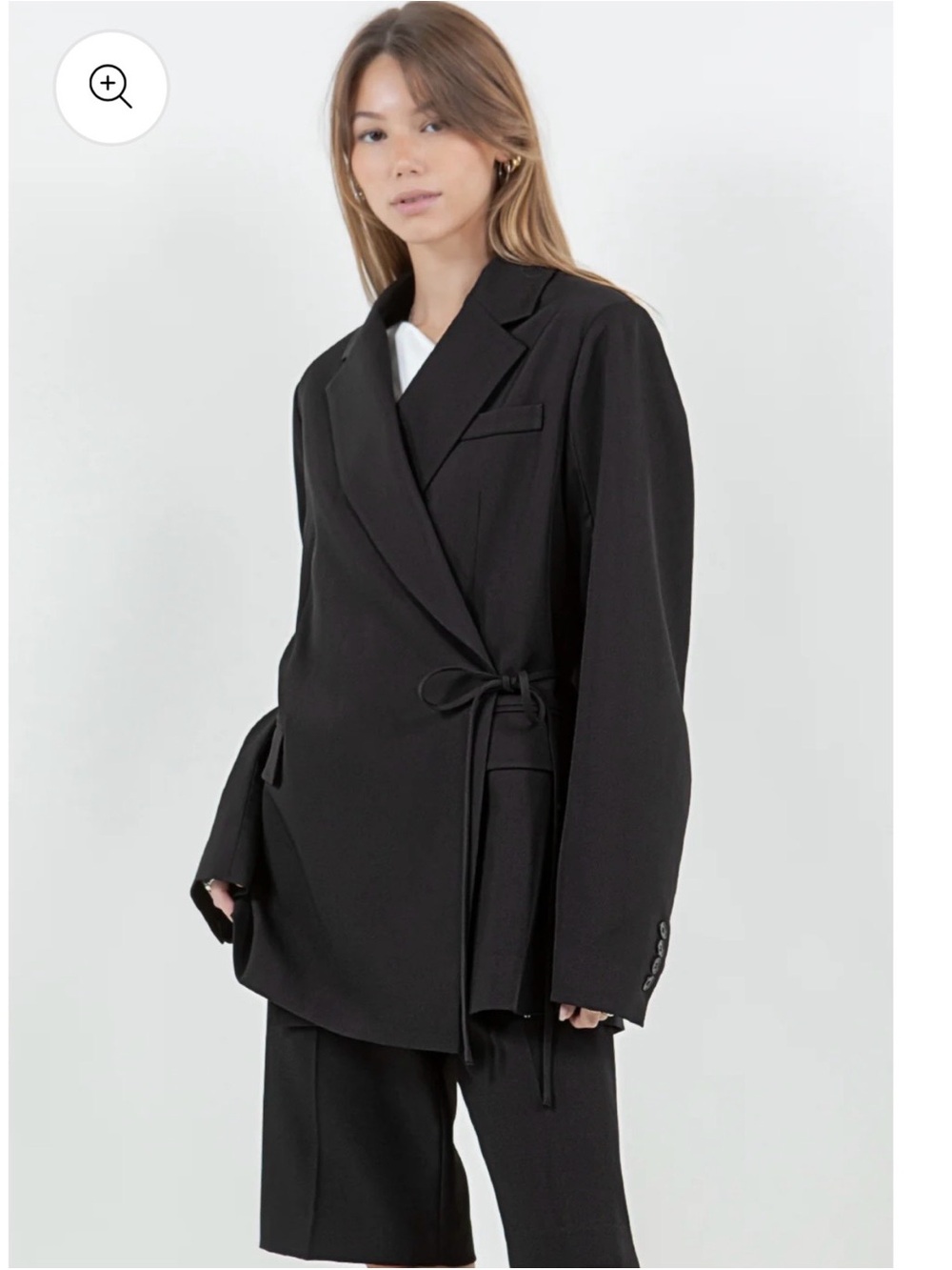 WHITEROOM + CACTUS FABRIC MIXED WAIST SIDE TIE BLAZER - BLACK